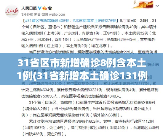 31省区市新增确诊8例含本土1例(31省新增本土确诊131例) 31省区市新增确诊8例含本土1例(31省新增本土确诊131例)