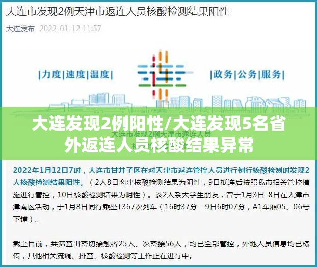 大连发现2例阳性/大连发现5名省外返连人员核酸结果异常