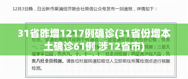 31省昨增1217例确诊(31省份增本土确诊61例 涉12省市)