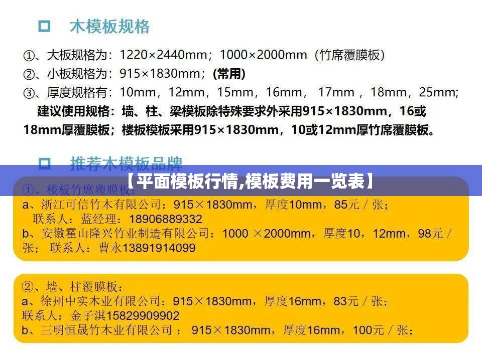 【平面模板行情,模板费用一览表】